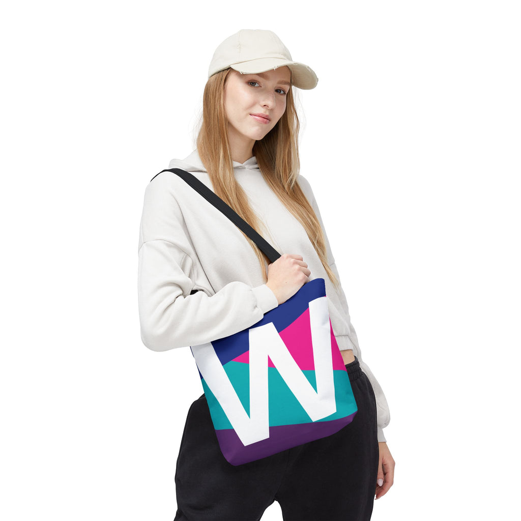 Monogram 'W' Colorblock Tote Bag — Personalized Initial W Shoulder Tote
