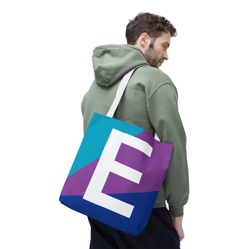 Monogram 'E' Colorblock Tote Bag — Personalized Initial E Shoulder Tote