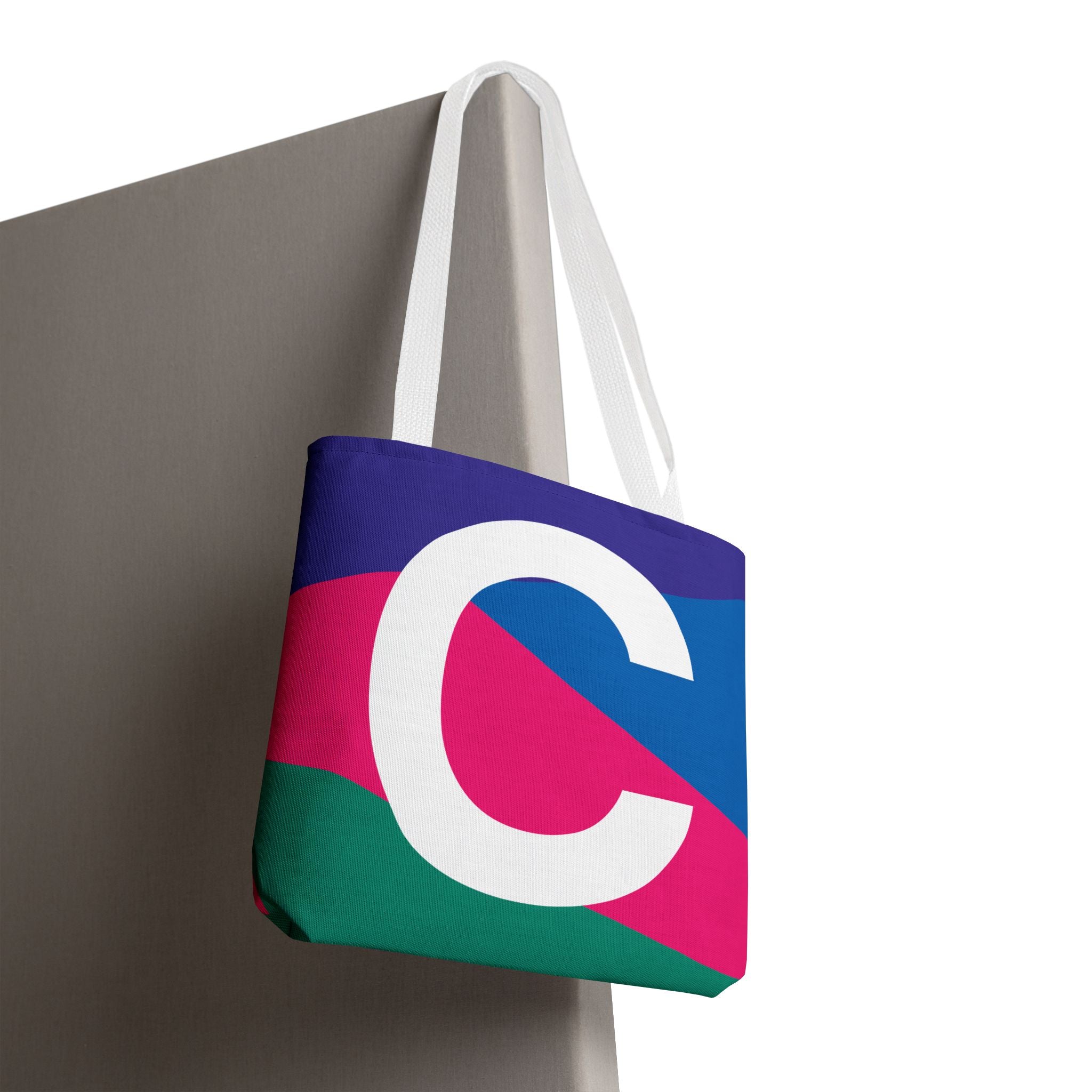 Monogram 'C' Colorblock Tote Bag — Personalized Initial C Shoulder Tote