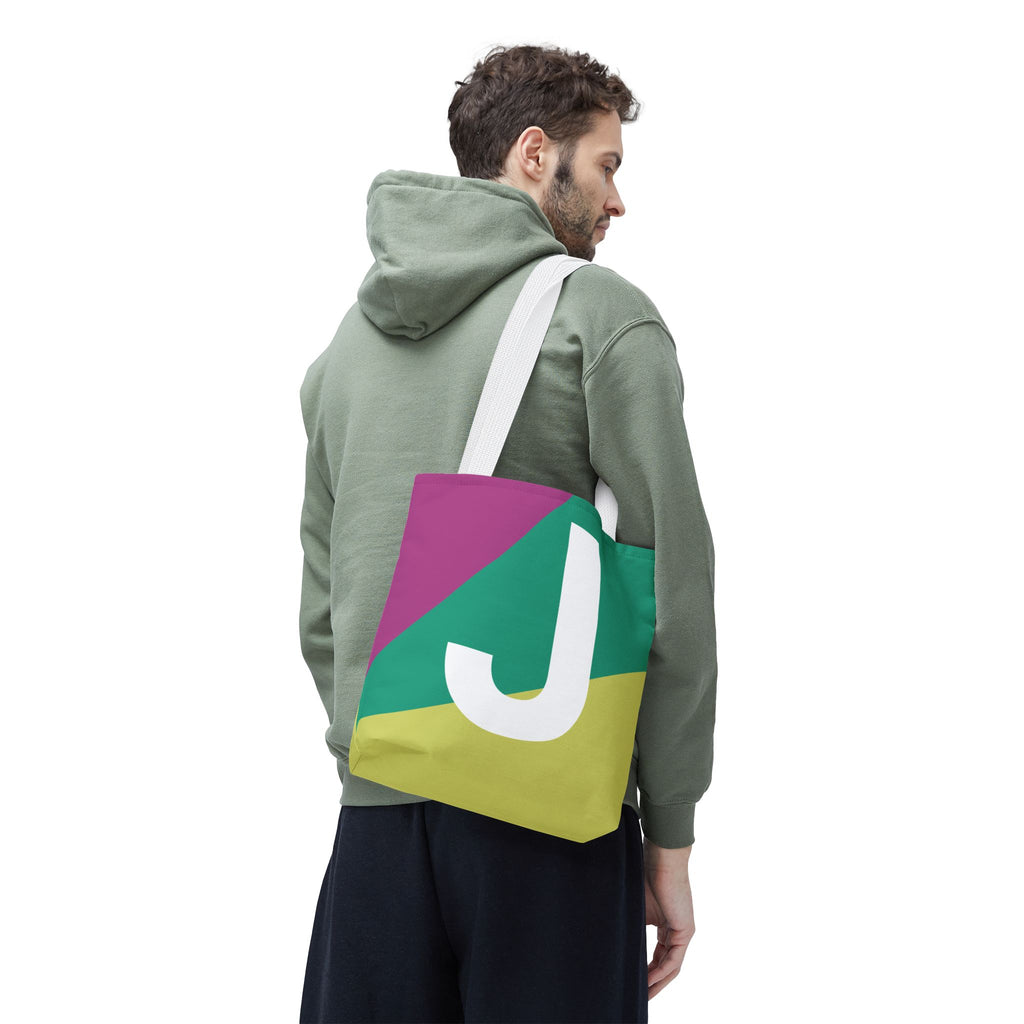 Monogram 'J' Colorblock Tote Bag — Personalized Initial J Shoulder Tote