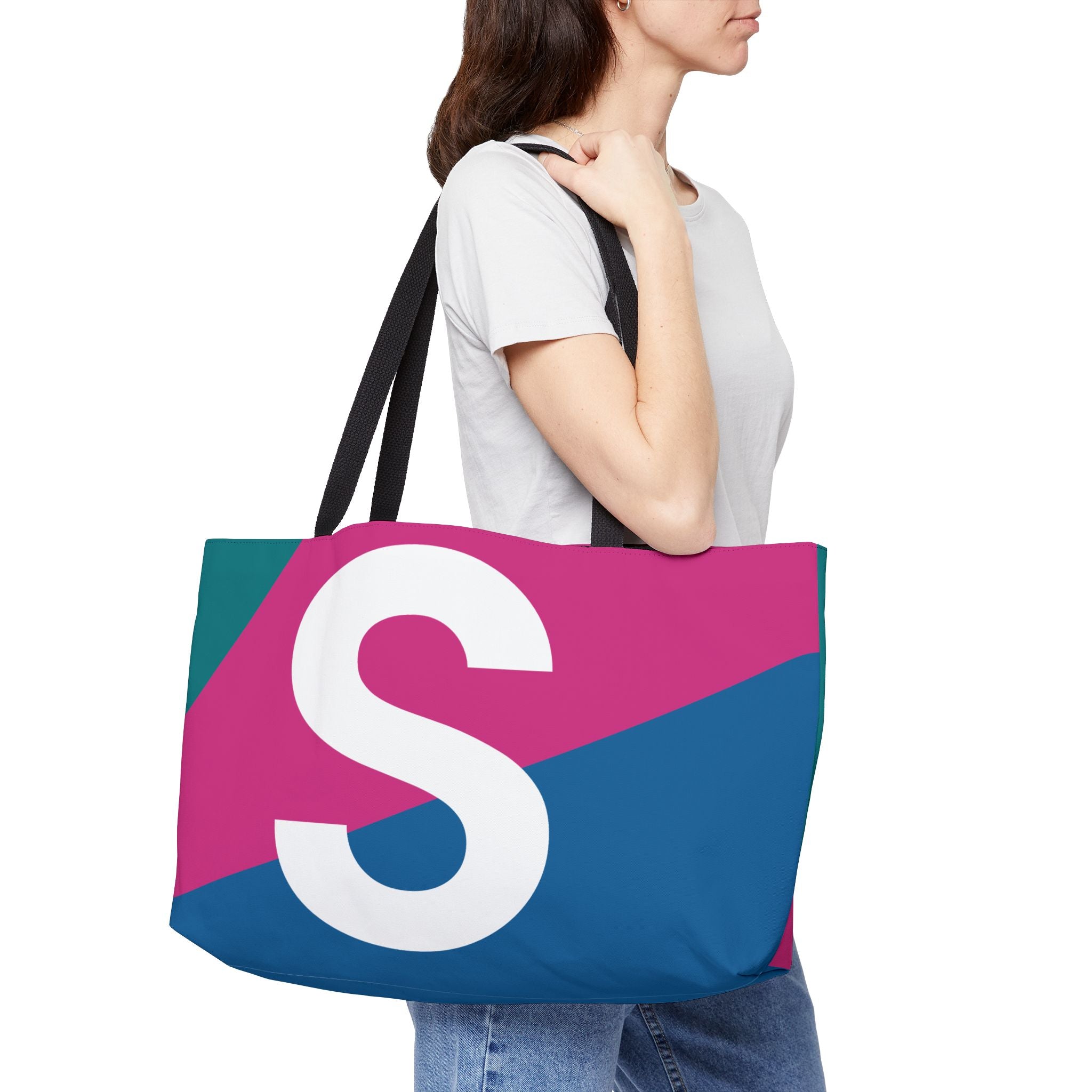 Personalized 'S' Colorblock Tote Bag — Monogram Weekender Tote