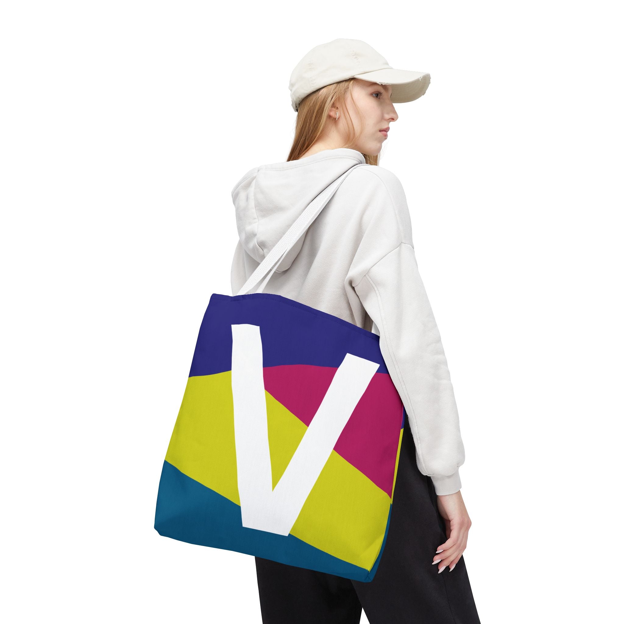 Monogram 'V' Colorblock Tote Bag — Personalized Initial V Shoulder Tote
