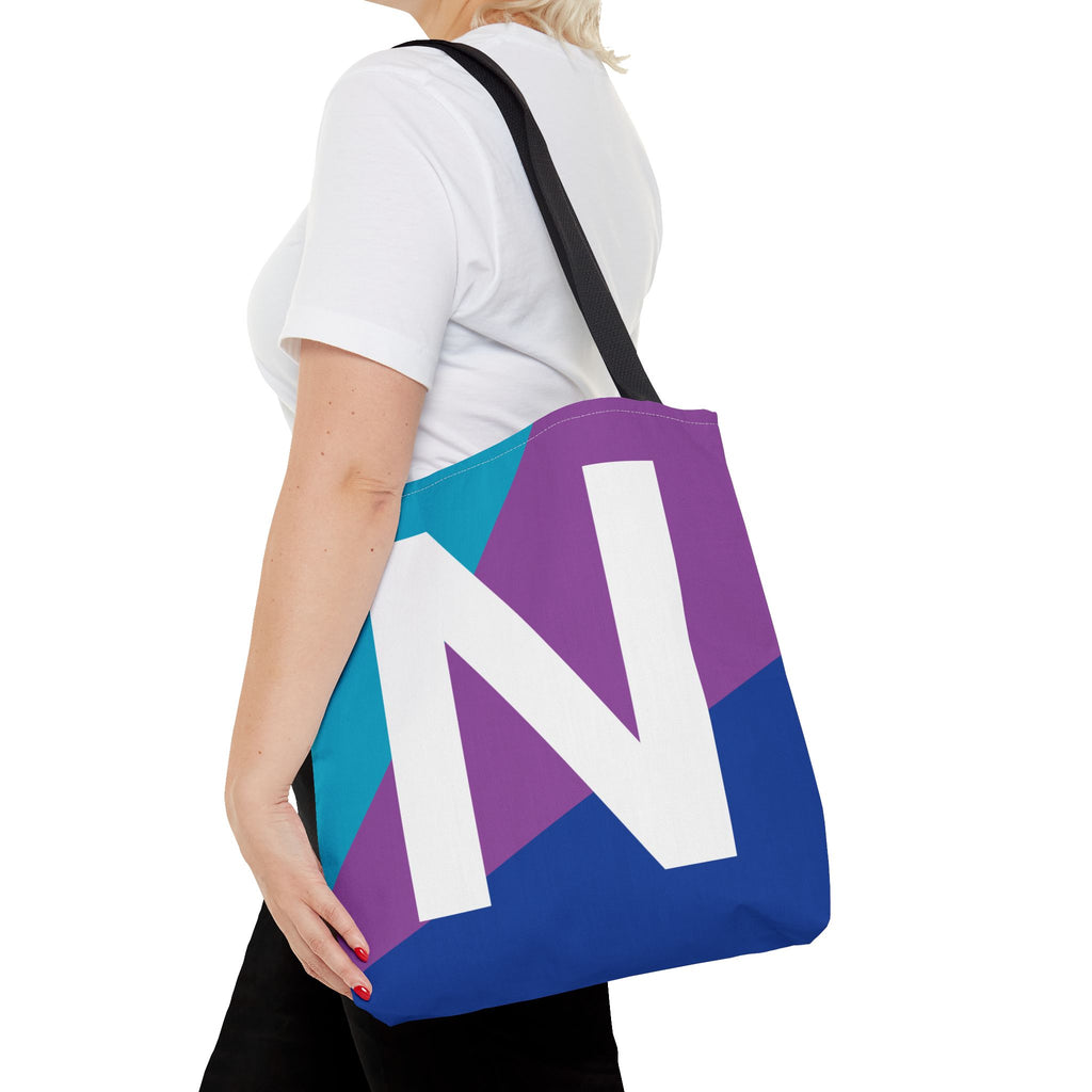 Monogram 'N' Colorblock Tote Bag — Personalized Initial N Shoulder Tote