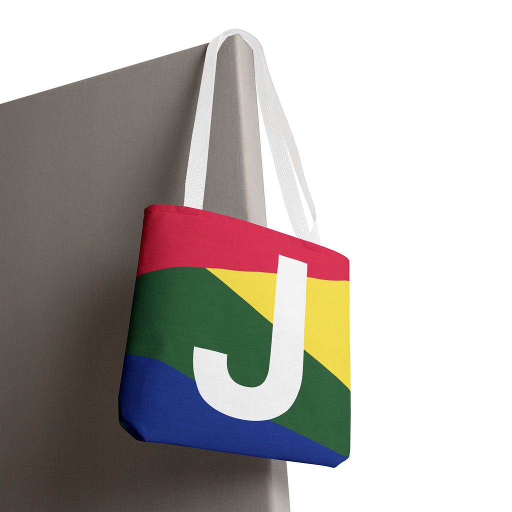 Monogram 'J' Colorblock Tote Bag — Personalized Initial J Shoulder Tote