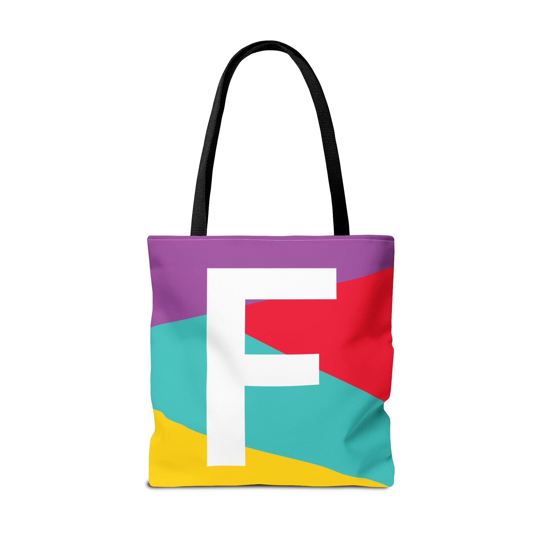 Monogram 'F' Colorblock Tote Bag — Personalized Initial F Shoulder Tote