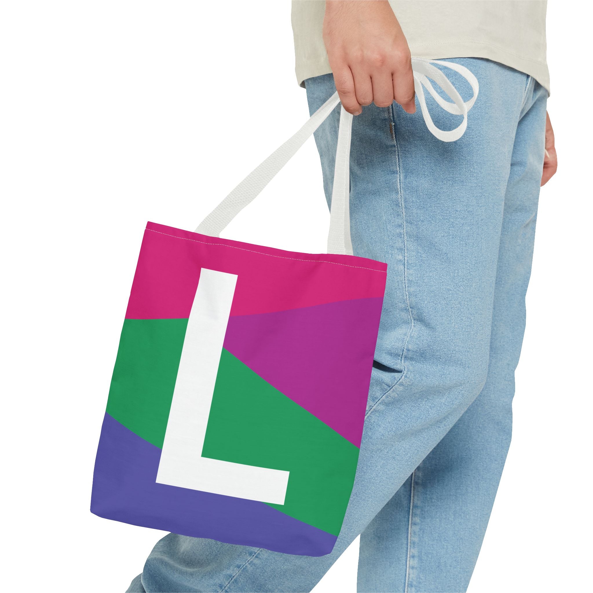 Monogram 'L' Colorblock Tote Bag — Personalized Initial L Shoulder Tote