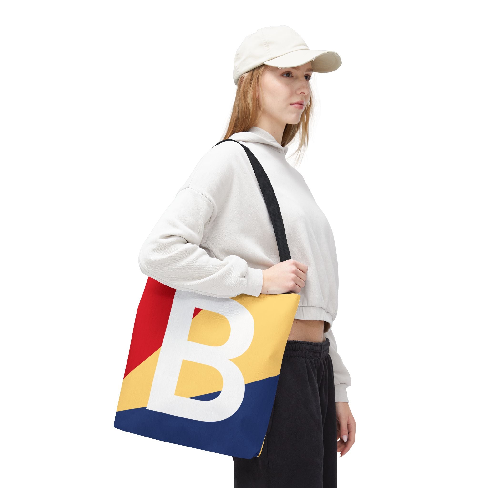 Monogram 'B' Colorblock Tote Bag — Personalized Initial B Shoulder Tote