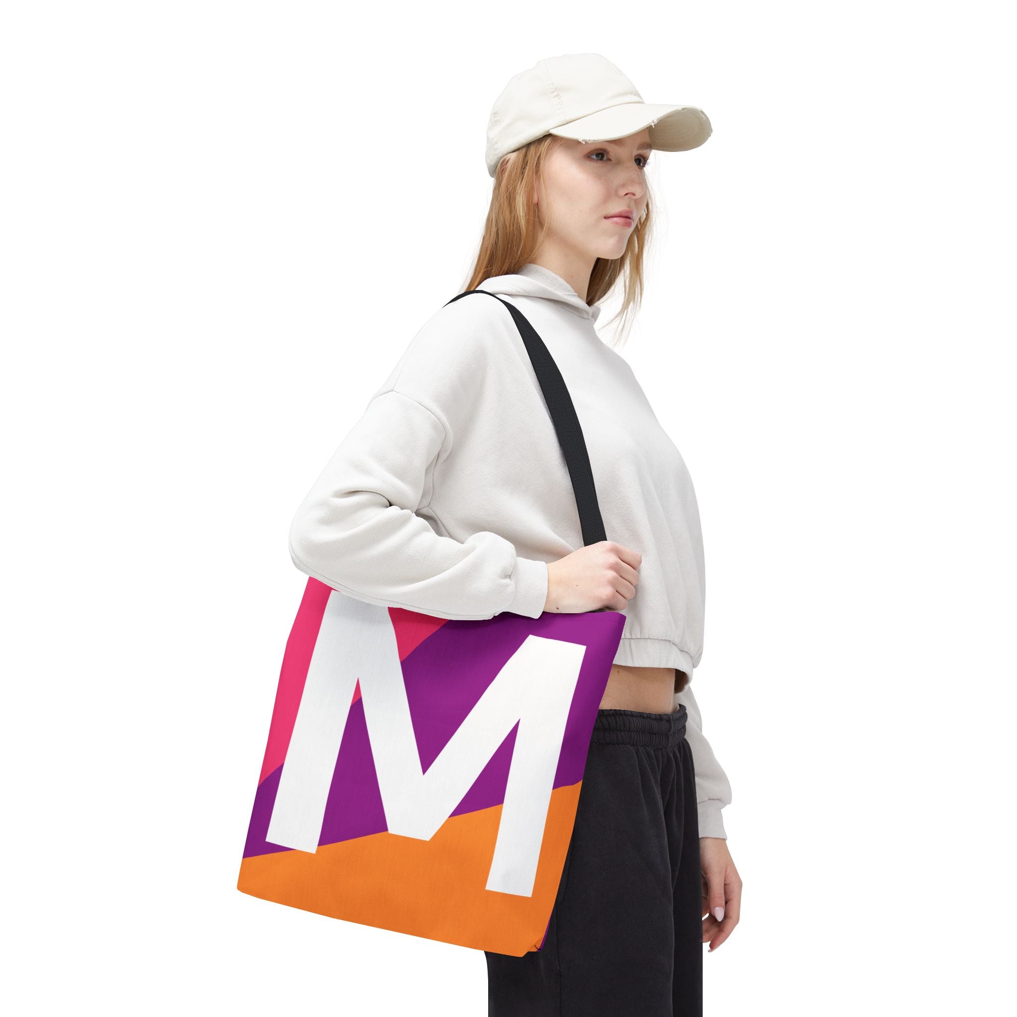 Monogram 'M' Colorblock Tote Bag — Personalized Initial M Shoulder Tote