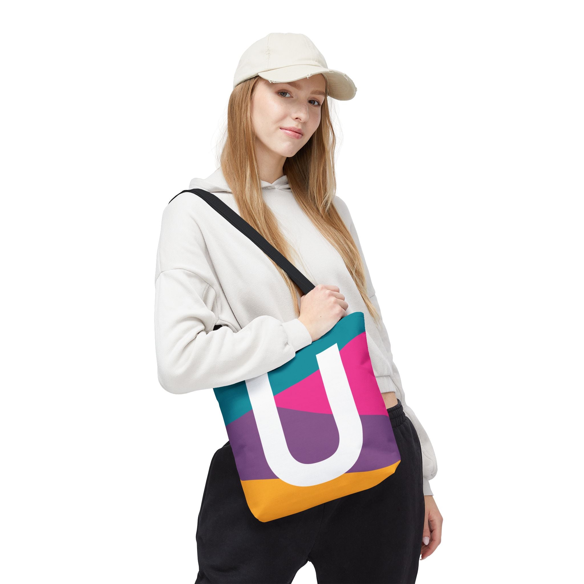 Monogram 'U' Colorblock Tote Bag — Personalized Initial U Shoulder Tote