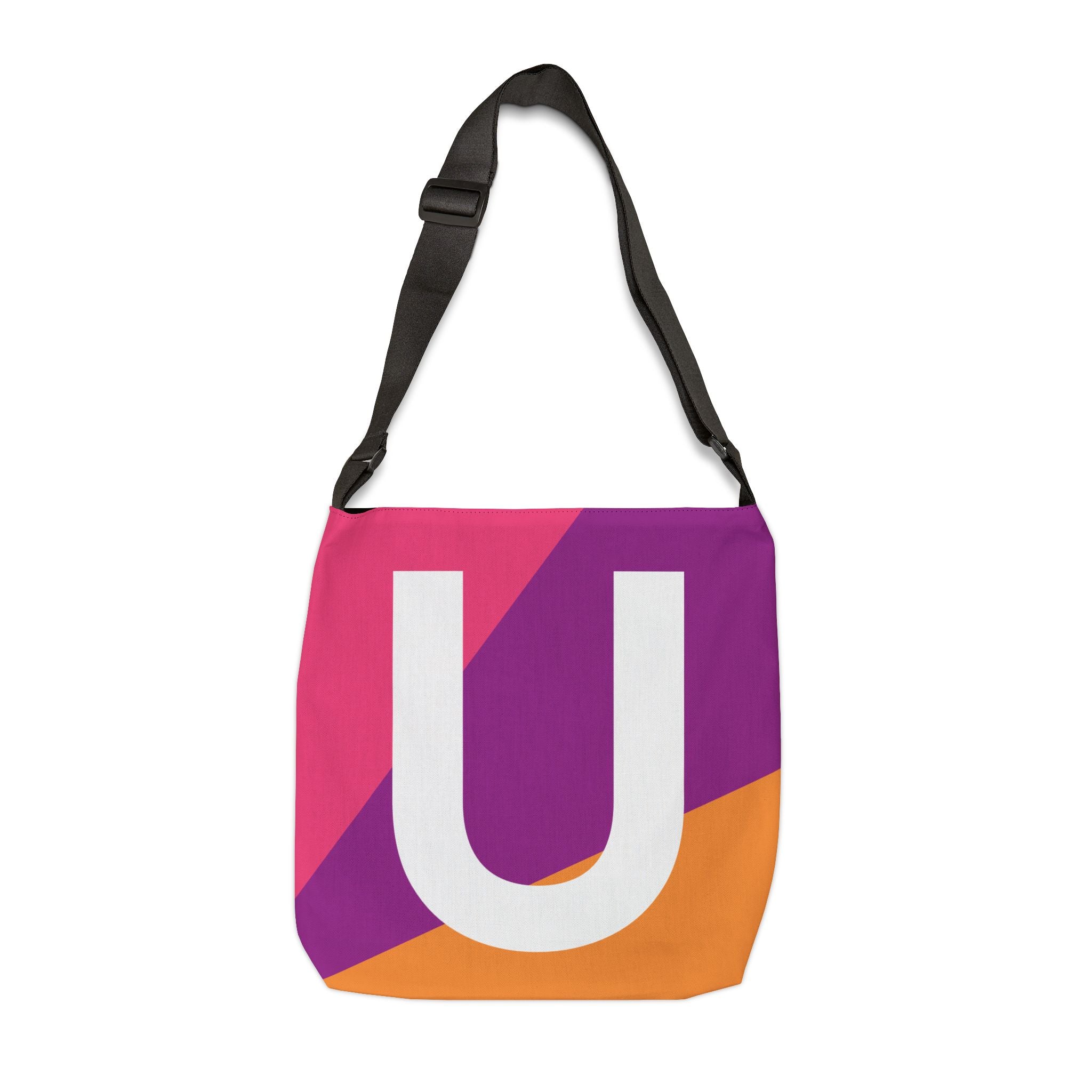 Initial Letter 'U' Colorblock Adjustable Tote Bag — Monogram Alphabet Shoulder Bag