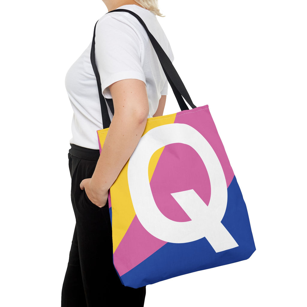 Monogram 'Q' Colorblock Tote Bag — Personalized Initial Q Shoulder Tote