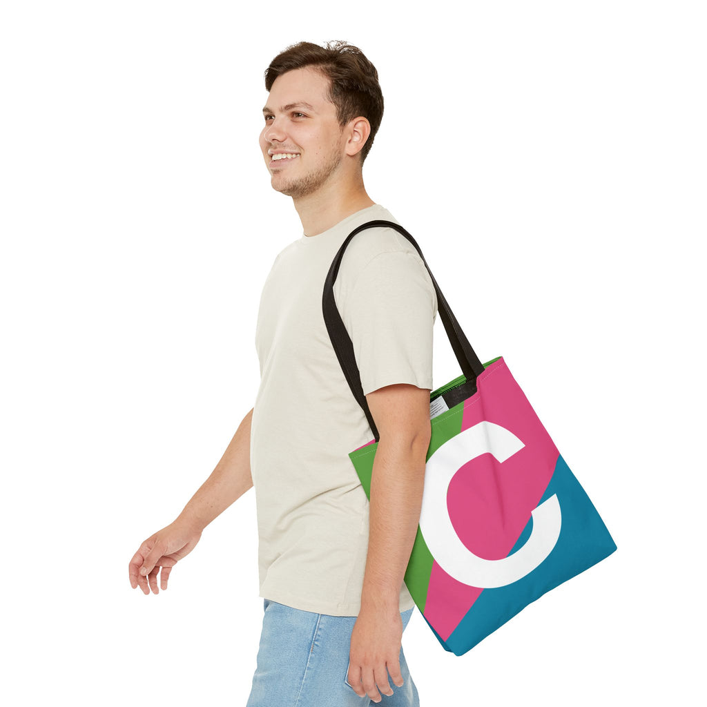 Monogram 'C' Colorblock Tote Bag — Personalized Initial C Shoulder Tote