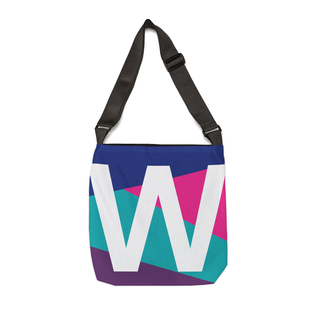 Initial Letter 'W' Colorblock Adjustable Tote Bag — Monogram Alphabet Shoulder Bag