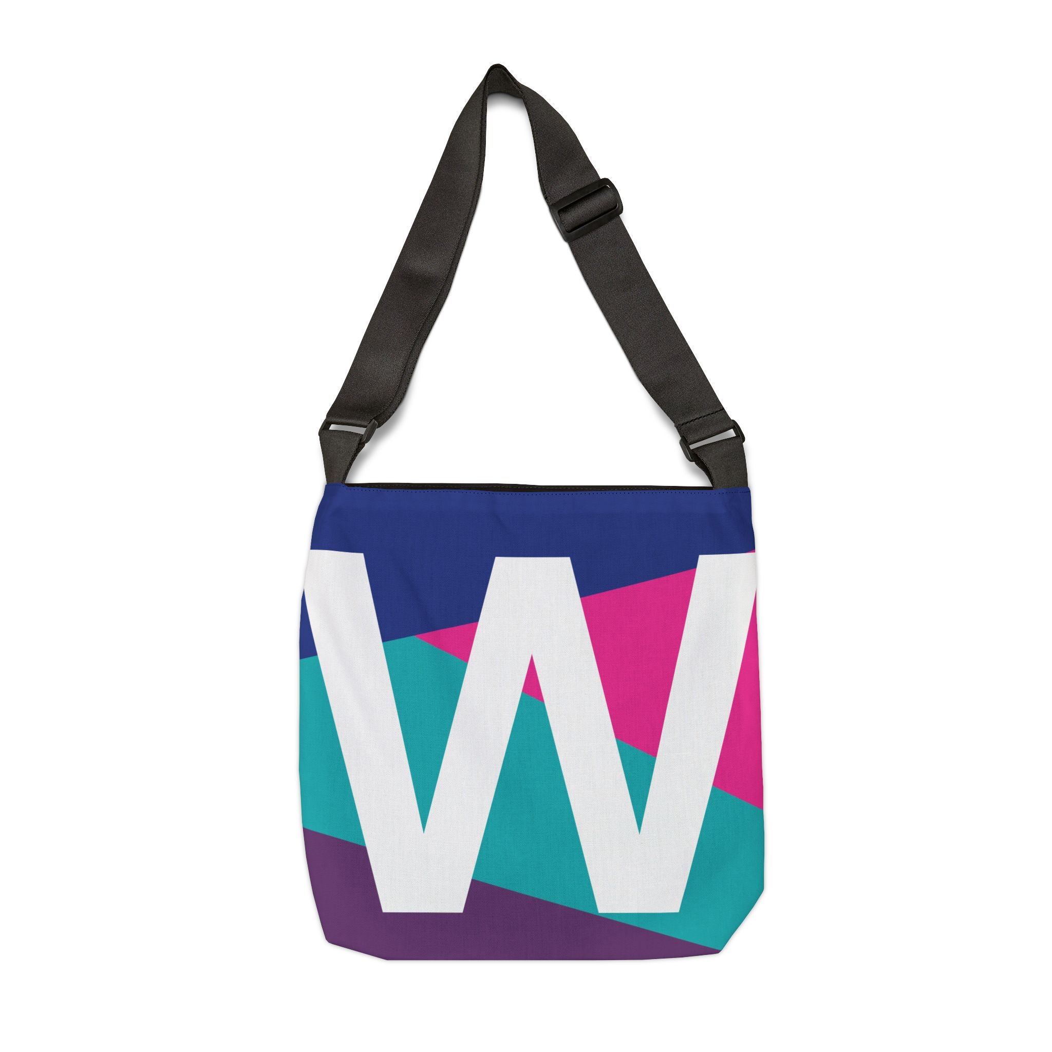 Initial Letter 'W' Colorblock Adjustable Tote Bag — Monogram Alphabet Shoulder Bag