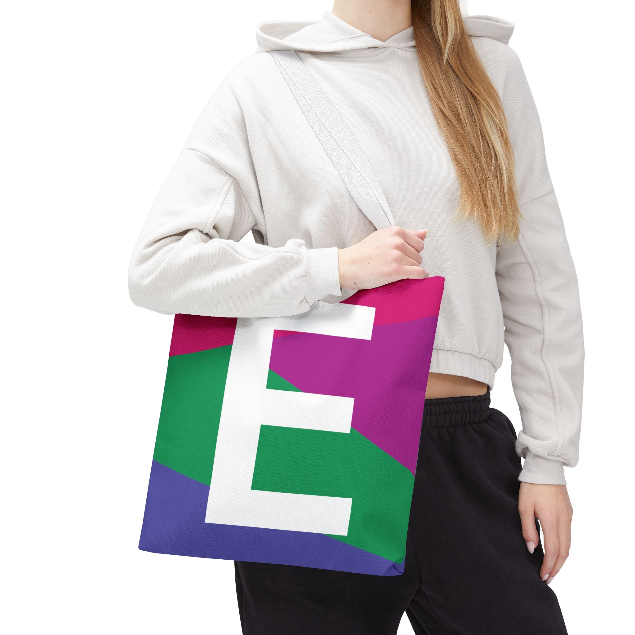 Monogram 'E' Colorblock Tote Bag — Personalized Initial E Shoulder Tote