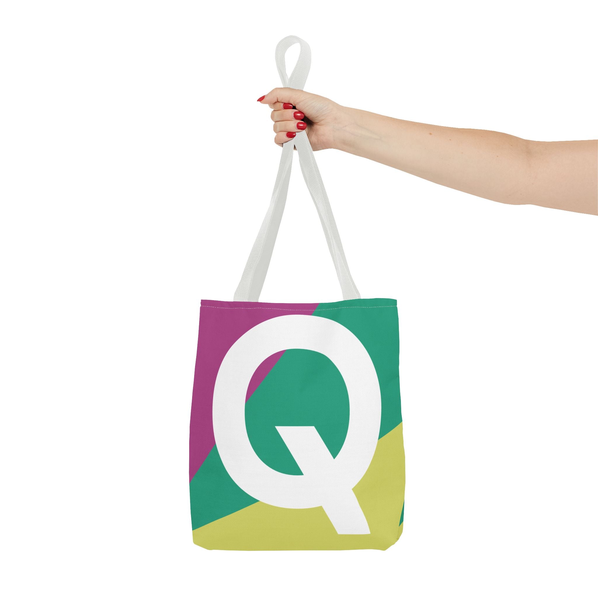 Monogram 'Q' Colorblock Tote Bag — Personalized Initial Q Shoulder Tote