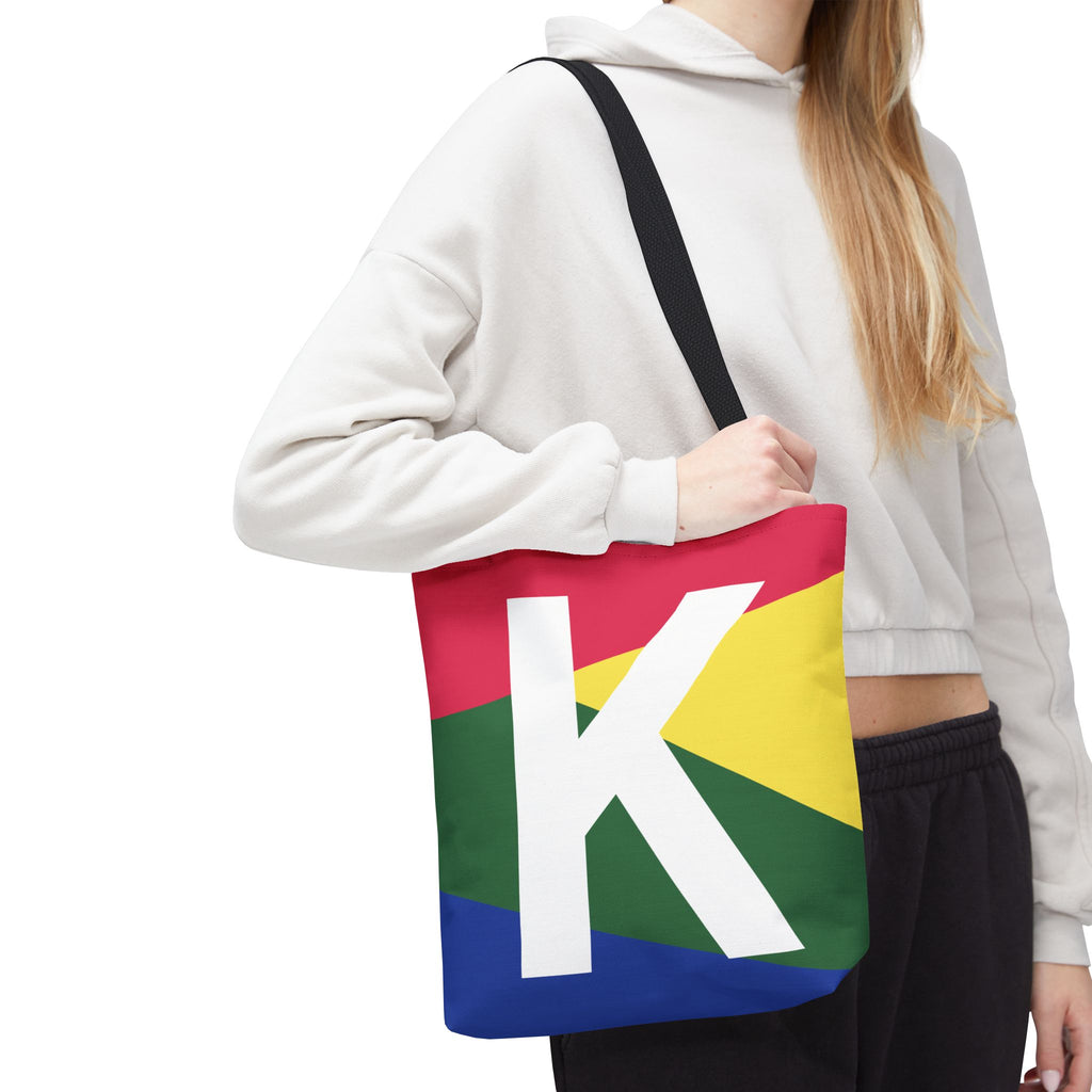 Monogram 'K' Colorblock Tote Bag — Personalized Initial K Shoulder Tote