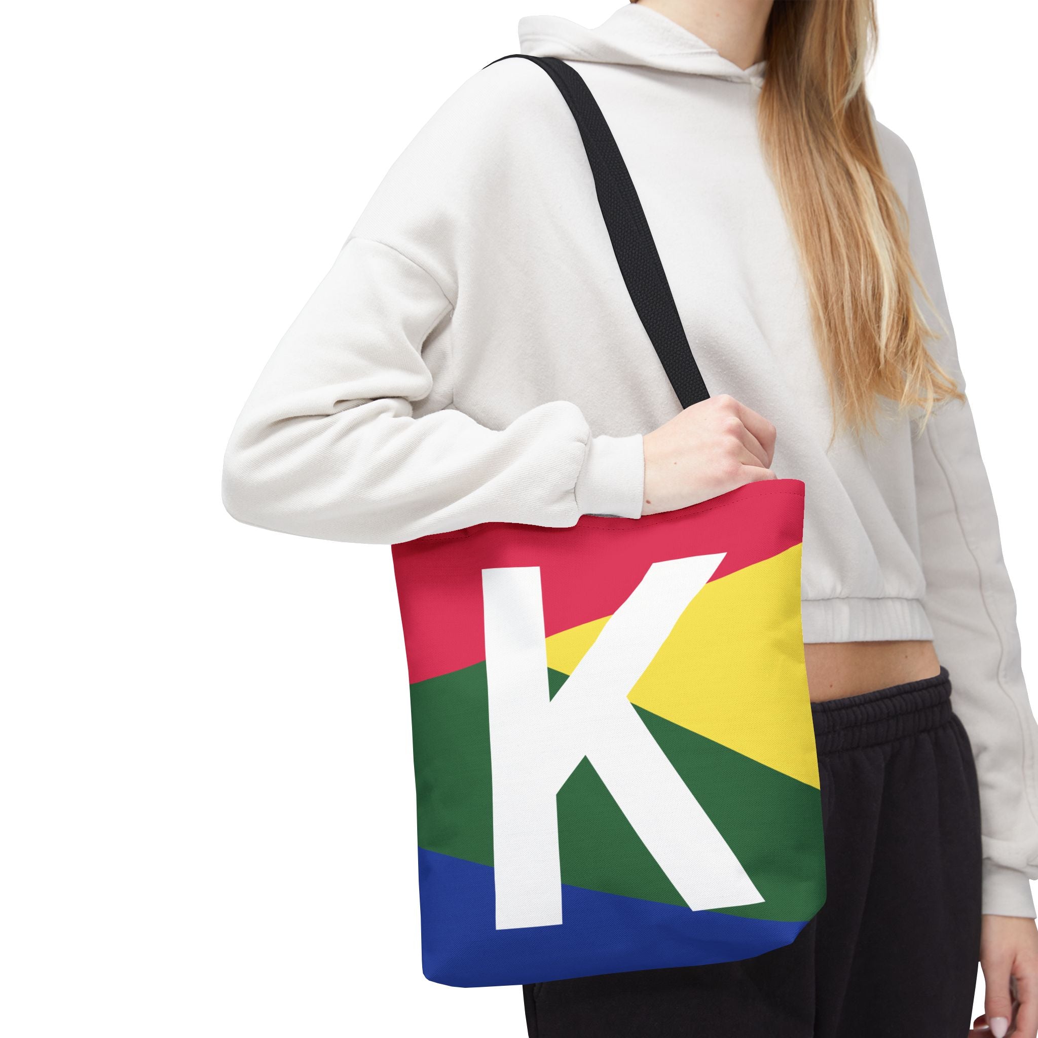 Monogram 'K' Colorblock Tote Bag — Personalized Initial K Shoulder Tote