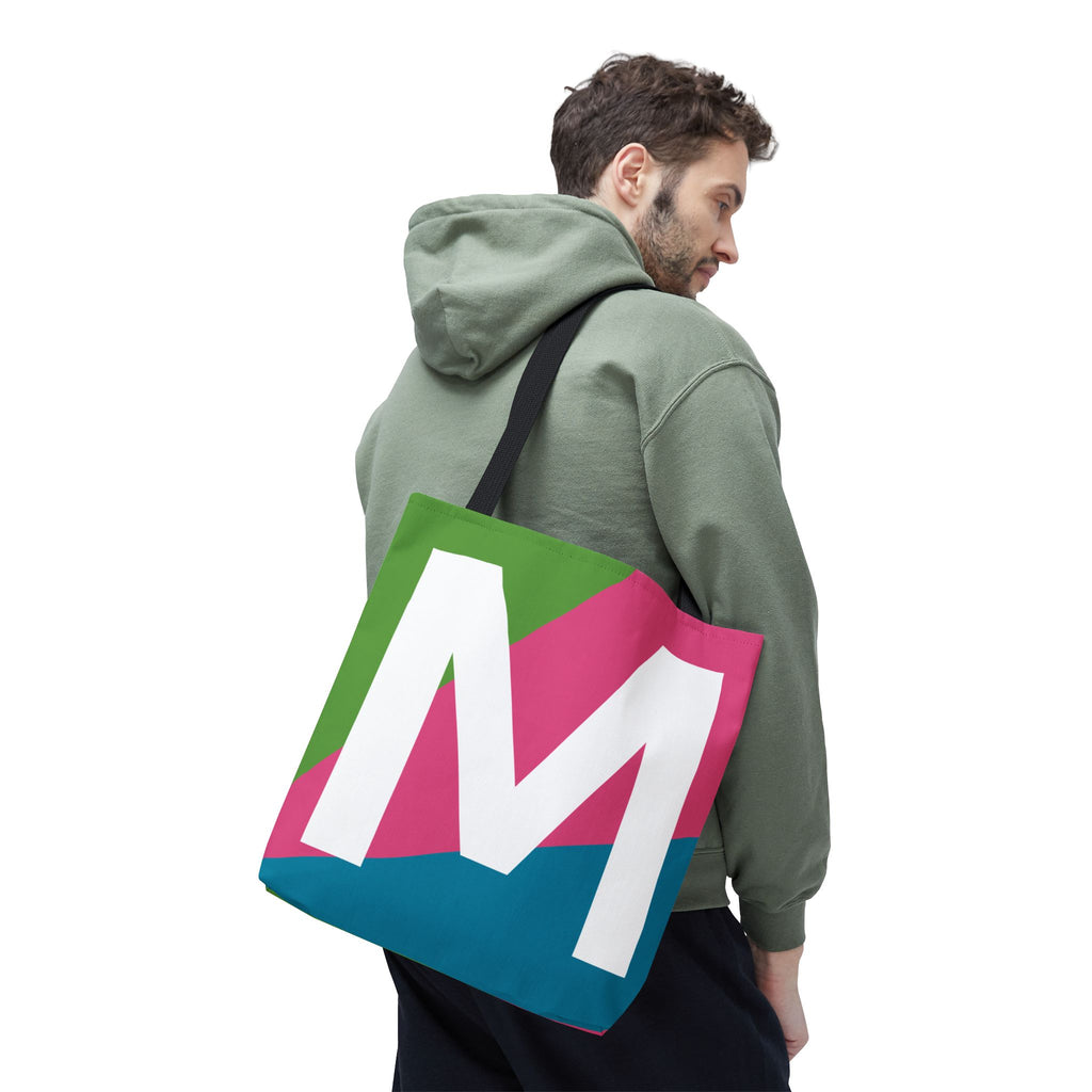 Monogram 'M' Colorblock Tote Bag — Personalized Initial M Shoulder Tote