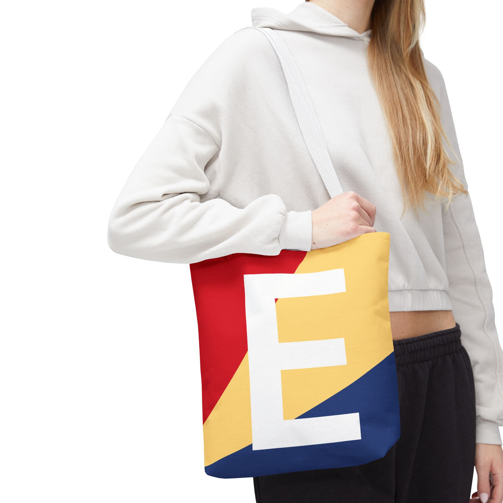 Monogram 'E' Colorblock Tote Bag — Personalized Initial E Shoulder Tote