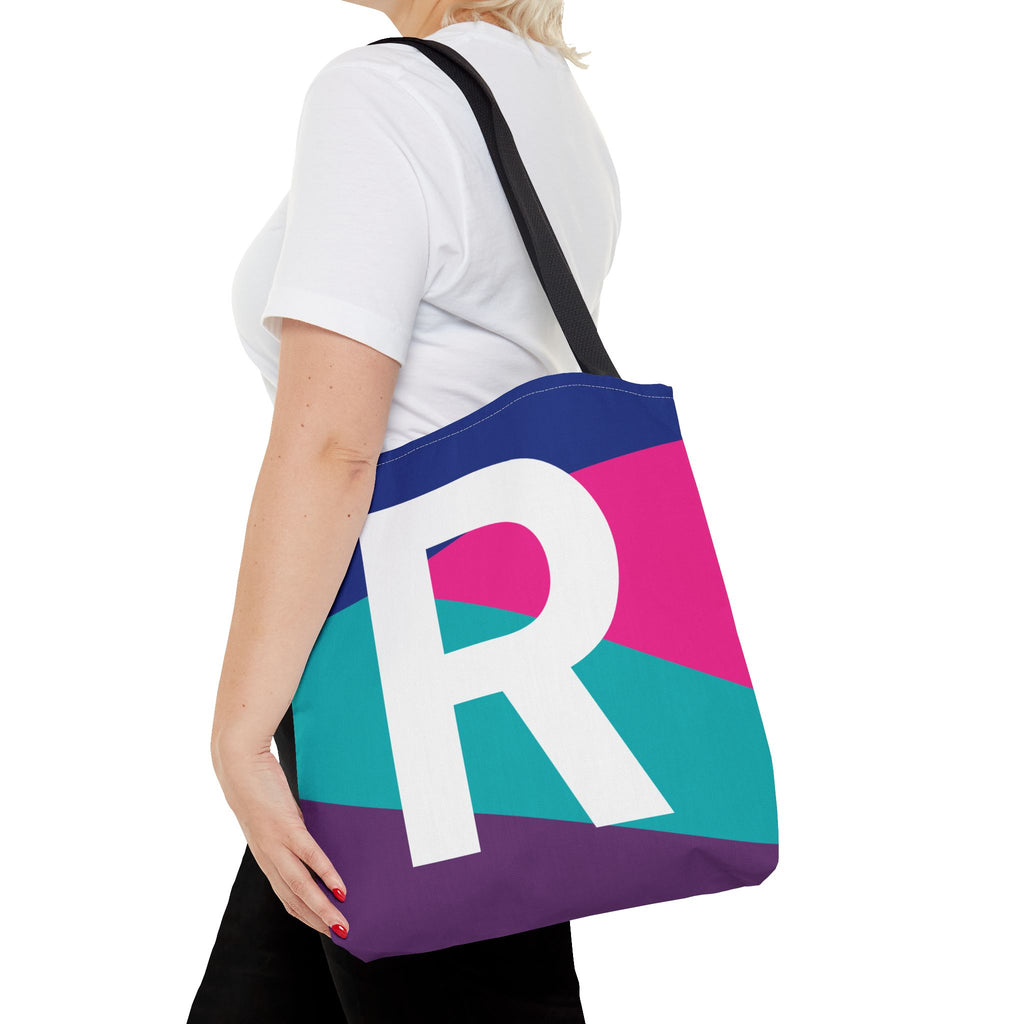 Monogram 'R' Colorblock Tote Bag — Personalized Initial R Shoulder Tote
