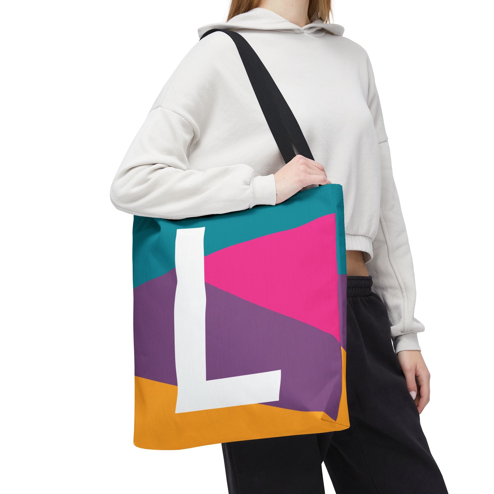 Monogram 'L' Colorblock Tote Bag — Personalized Initial L Shoulder Tote