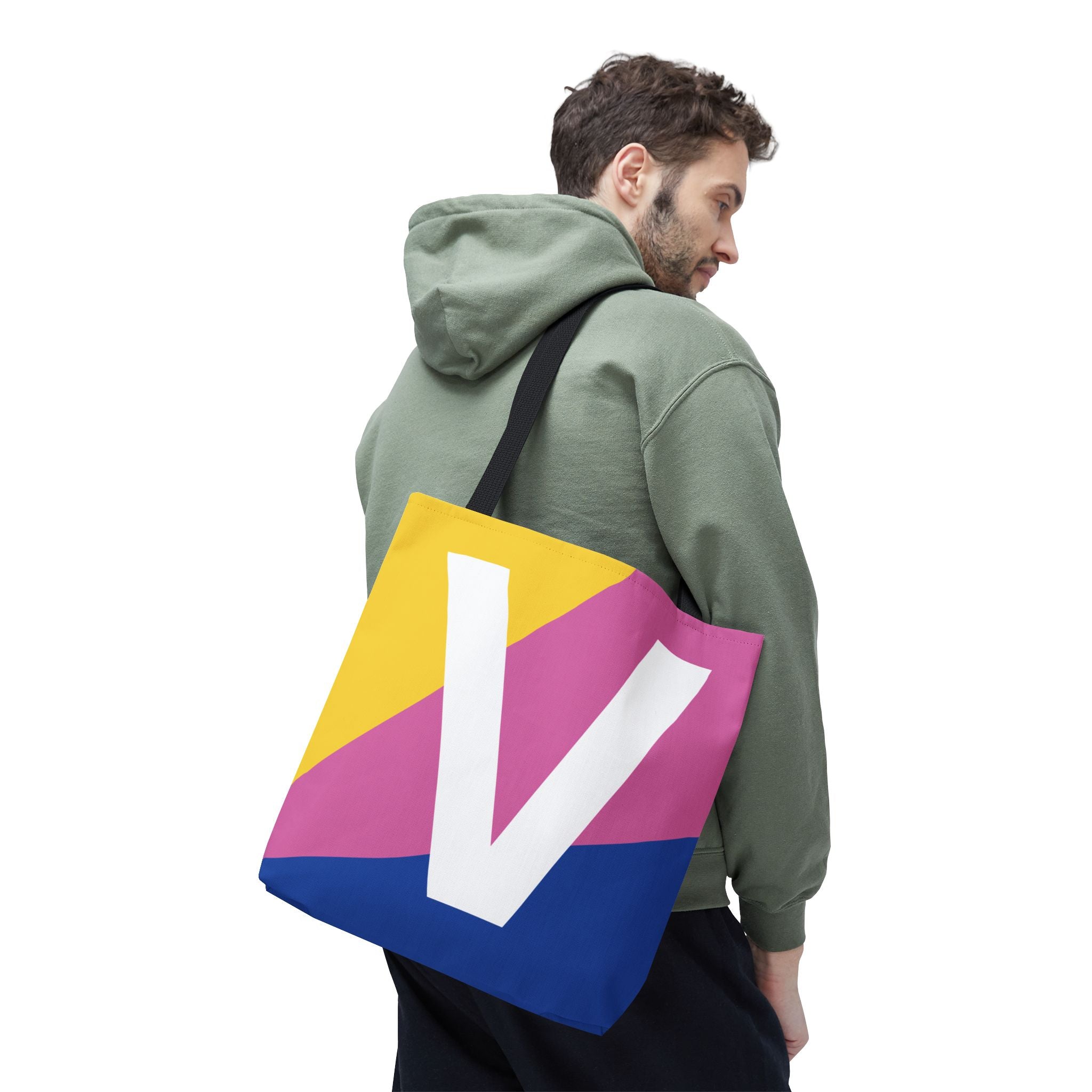 Monogram 'V' Colorblock Tote Bag — Personalized Initial V Shoulder Tote