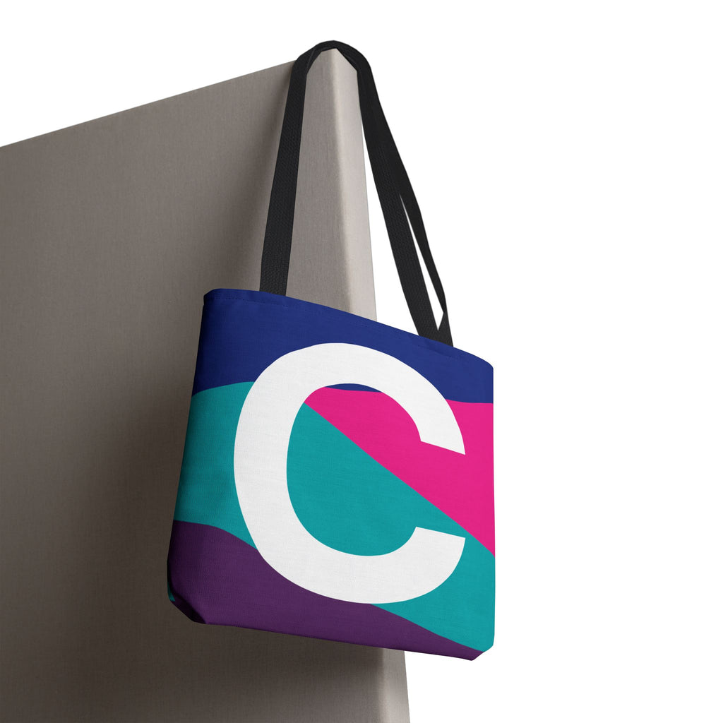 Monogram 'C' Colorblock Tote Bag — Personalized Initial C Shoulder Tote