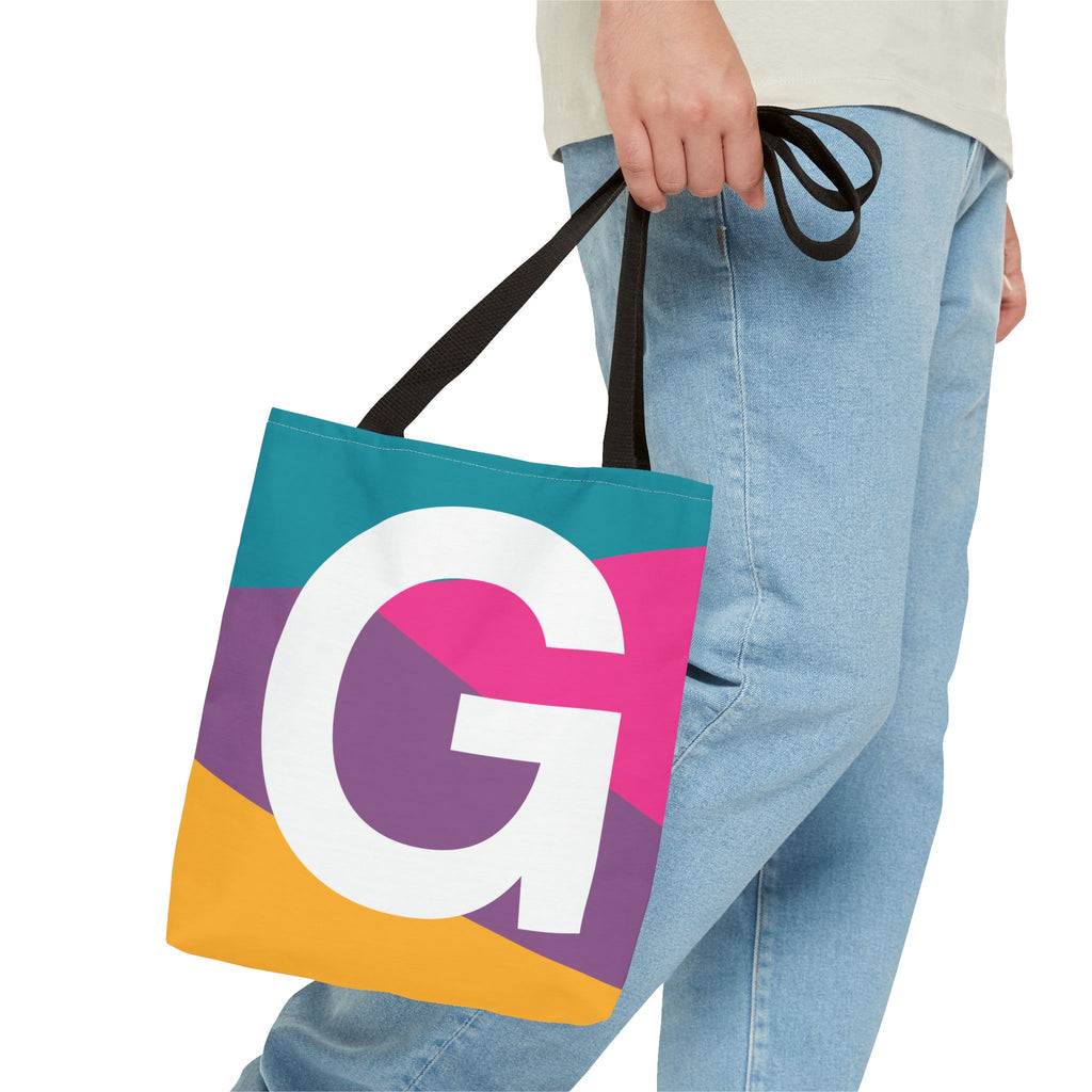 Monogram 'G' Colorblock Tote Bag — Personalized Initial G Shoulder Tote