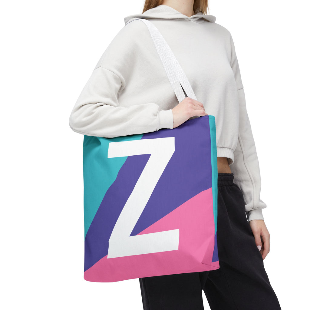 Monogram 'Z' Colorblock Tote Bag — Personalized Initial Z Shoulder Tote