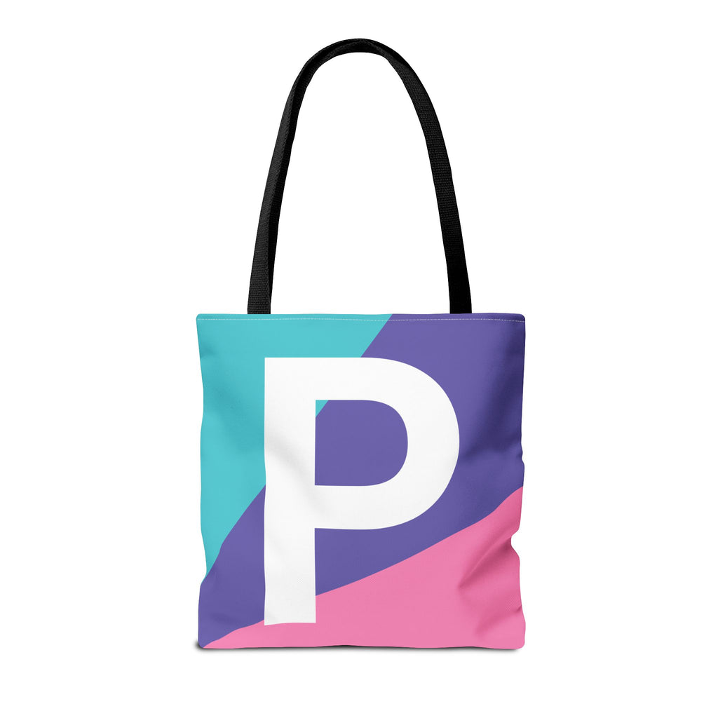 Monogram 'P' Colorblock Tote Bag — Personalized Initial P Shoulder Tote
