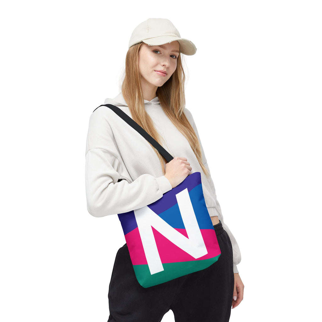 Monogram 'N' Colorblock Tote Bag — Personalized Initial N Shoulder Tote