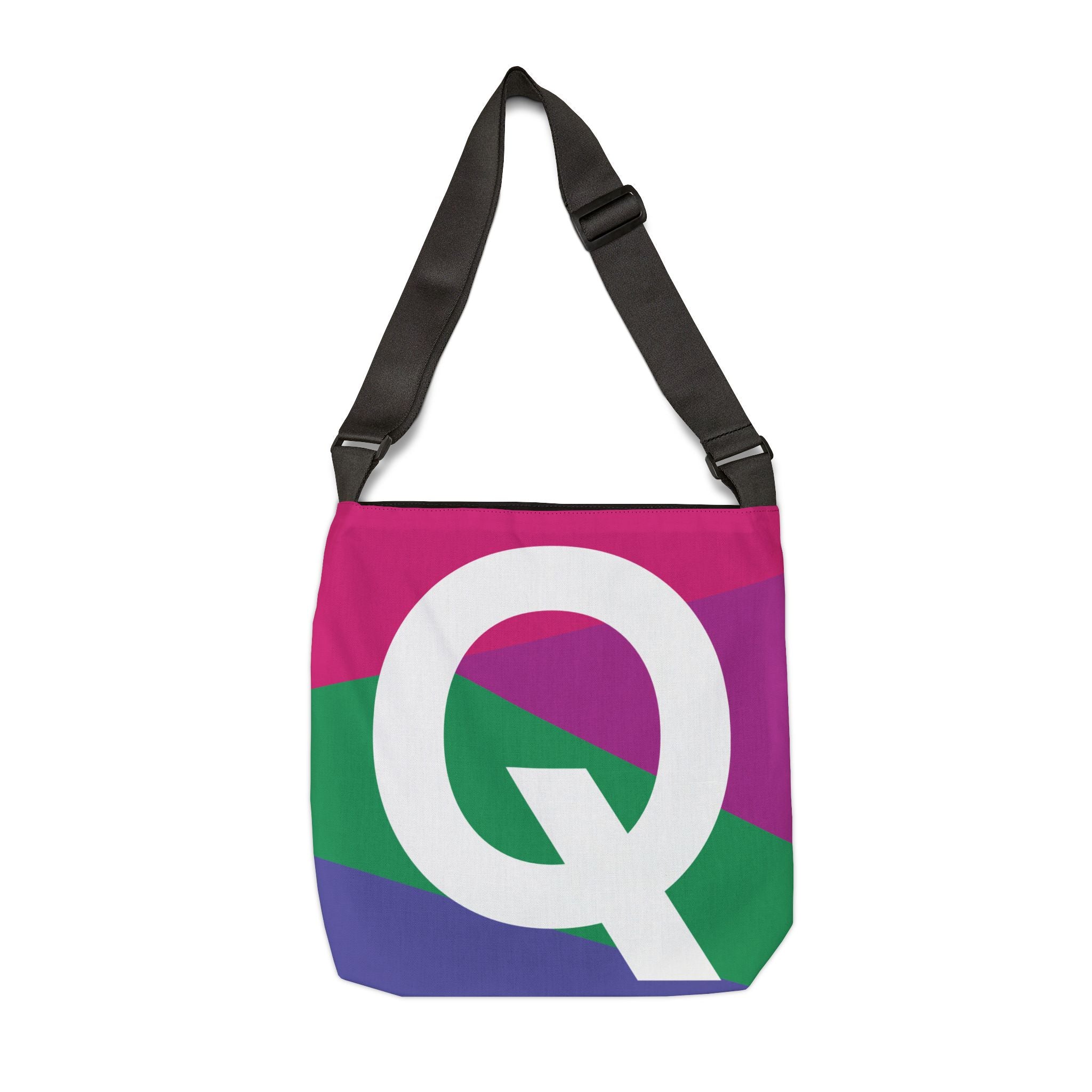 Initial Letter 'Q' Colorblock Adjustable Tote Bag — Monogram Alphabet Shoulder Bag