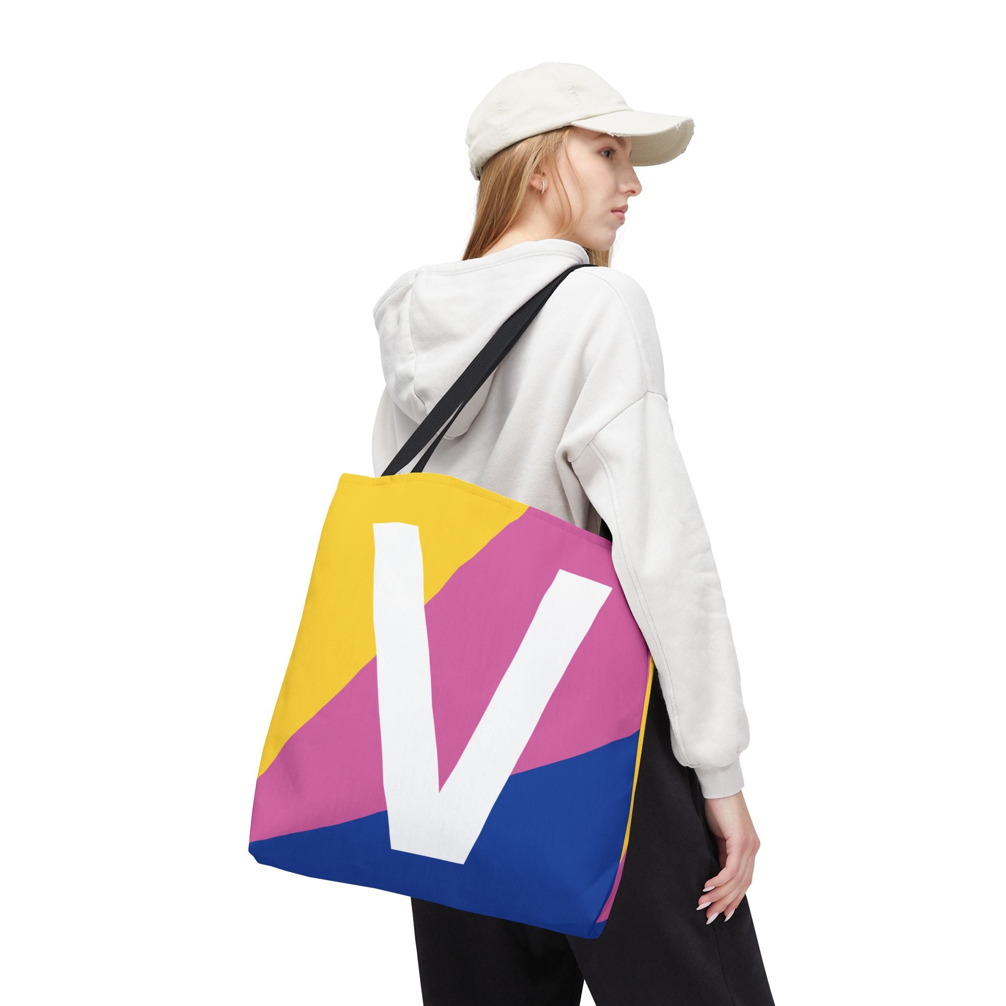 Monogram 'V' Colorblock Tote Bag — Personalized Initial V Shoulder Tote