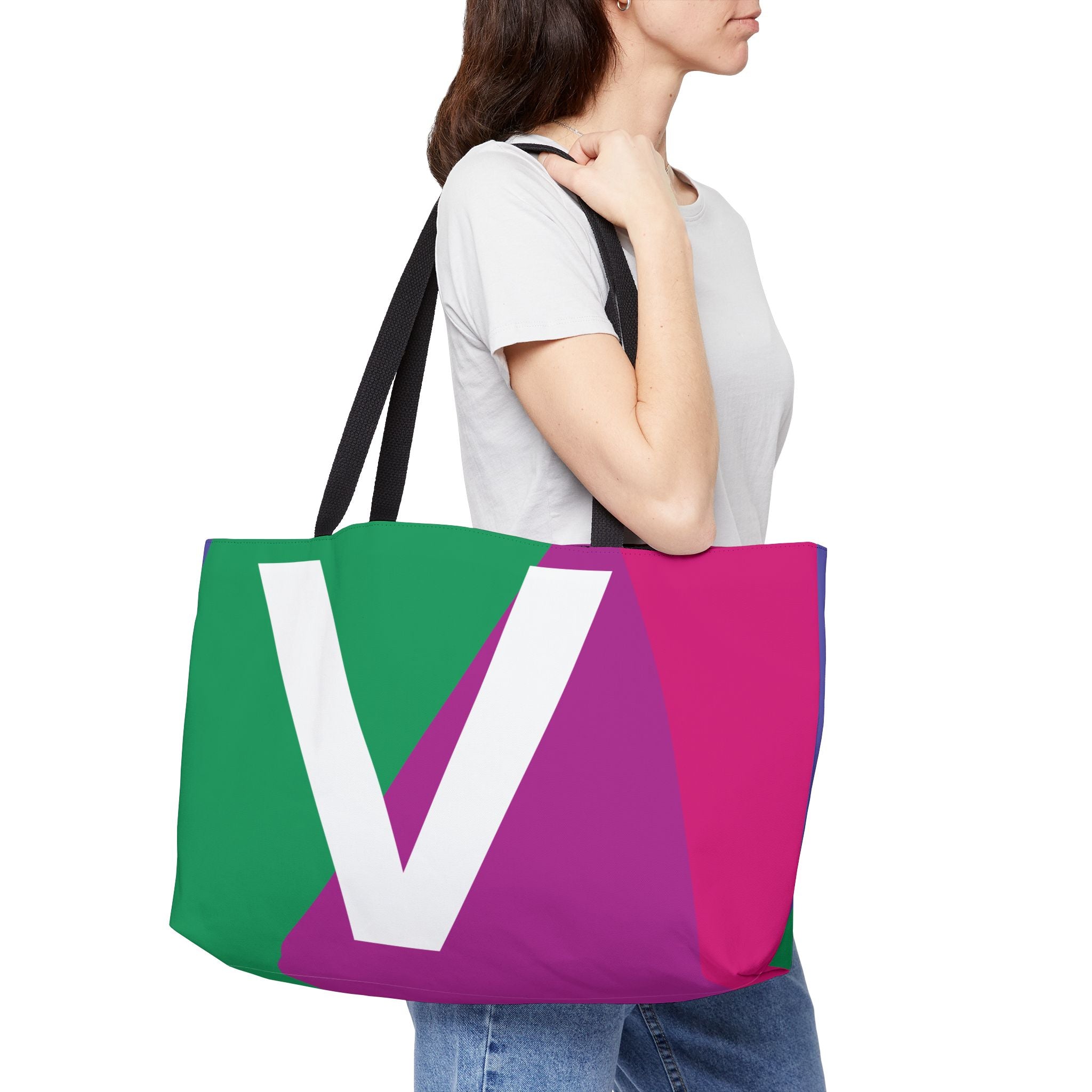Personalized 'V' Colorblock Tote Bag — Monogram Weekender Tote