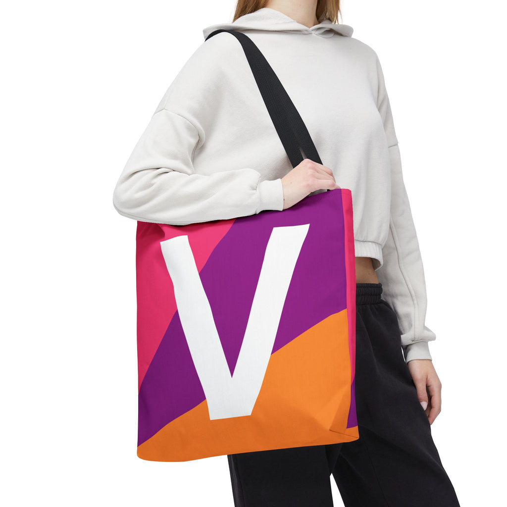 Monogram 'V' Colorblock Tote Bag — Personalized Initial V Shoulder Tote