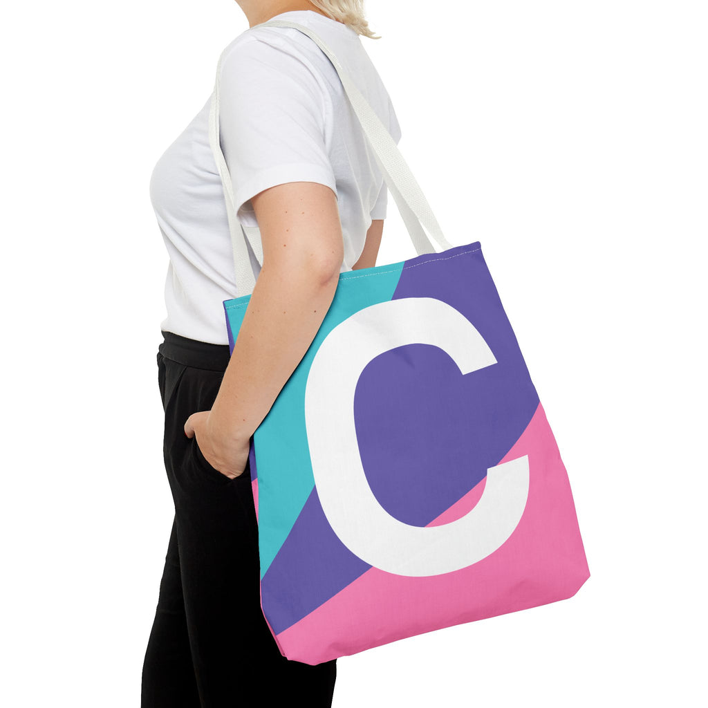 Monogram 'C' Colorblock Tote Bag — Personalized Initial C Shoulder Tote