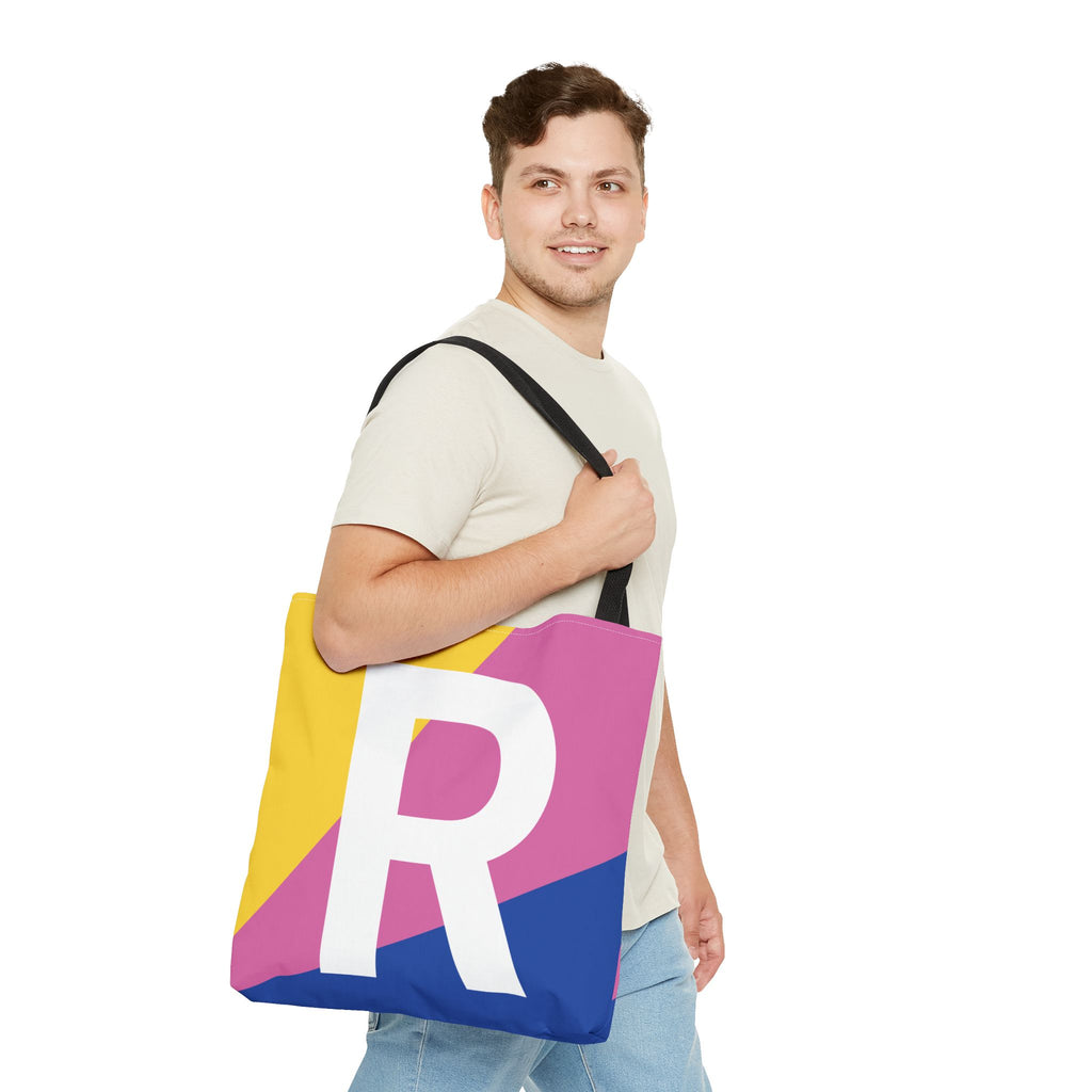 Monogram 'R' Colorblock Tote Bag — Personalized Initial R Shoulder Tote