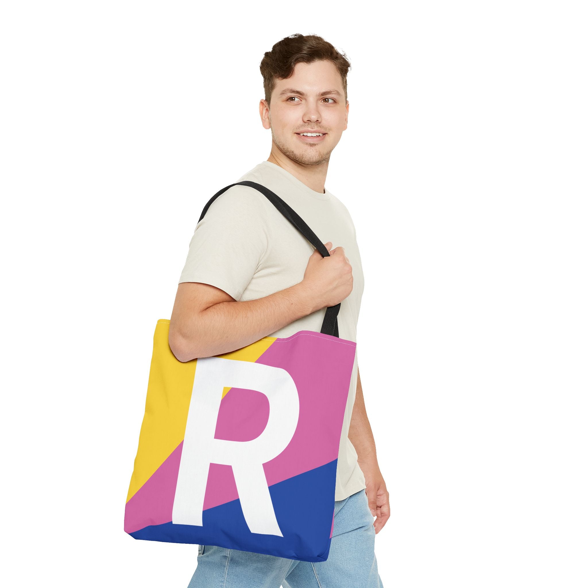 Monogram 'R' Colorblock Tote Bag — Personalized Initial R Shoulder Tote