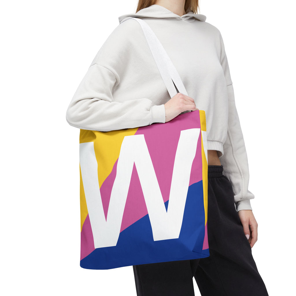 Monogram 'W' Colorblock Tote Bag — Personalized Initial W Shoulder Tote