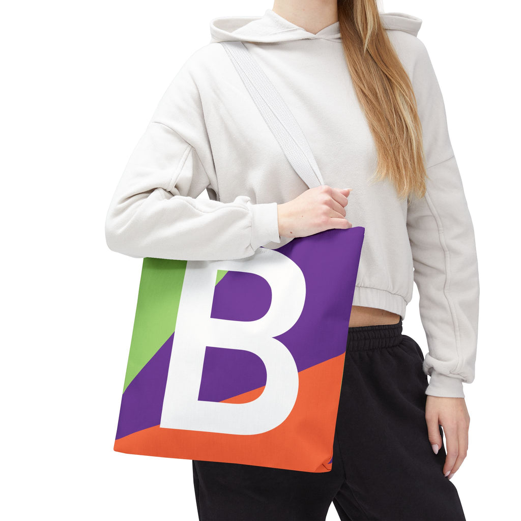 Monogram 'B' Colorblock Tote Bag — Personalized Initial B Shoulder Tote