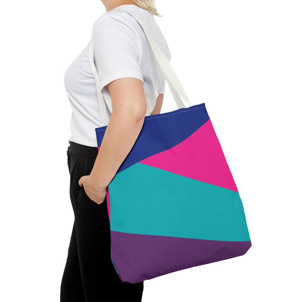 Retro 80s & 90s Inspired Color Block Tote Bag | Stylish Everyday Canvas Shoulder Bag