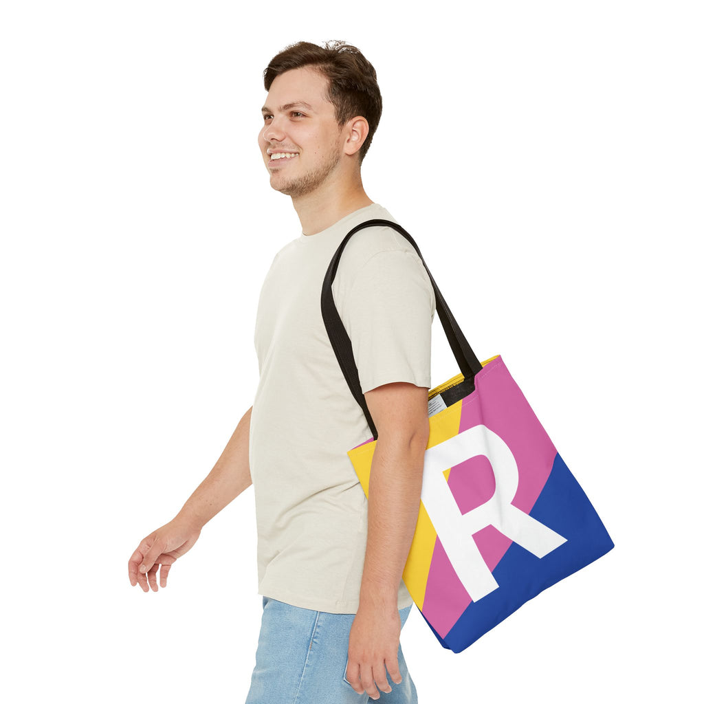 Monogram 'R' Colorblock Tote Bag — Personalized Initial R Shoulder Tote