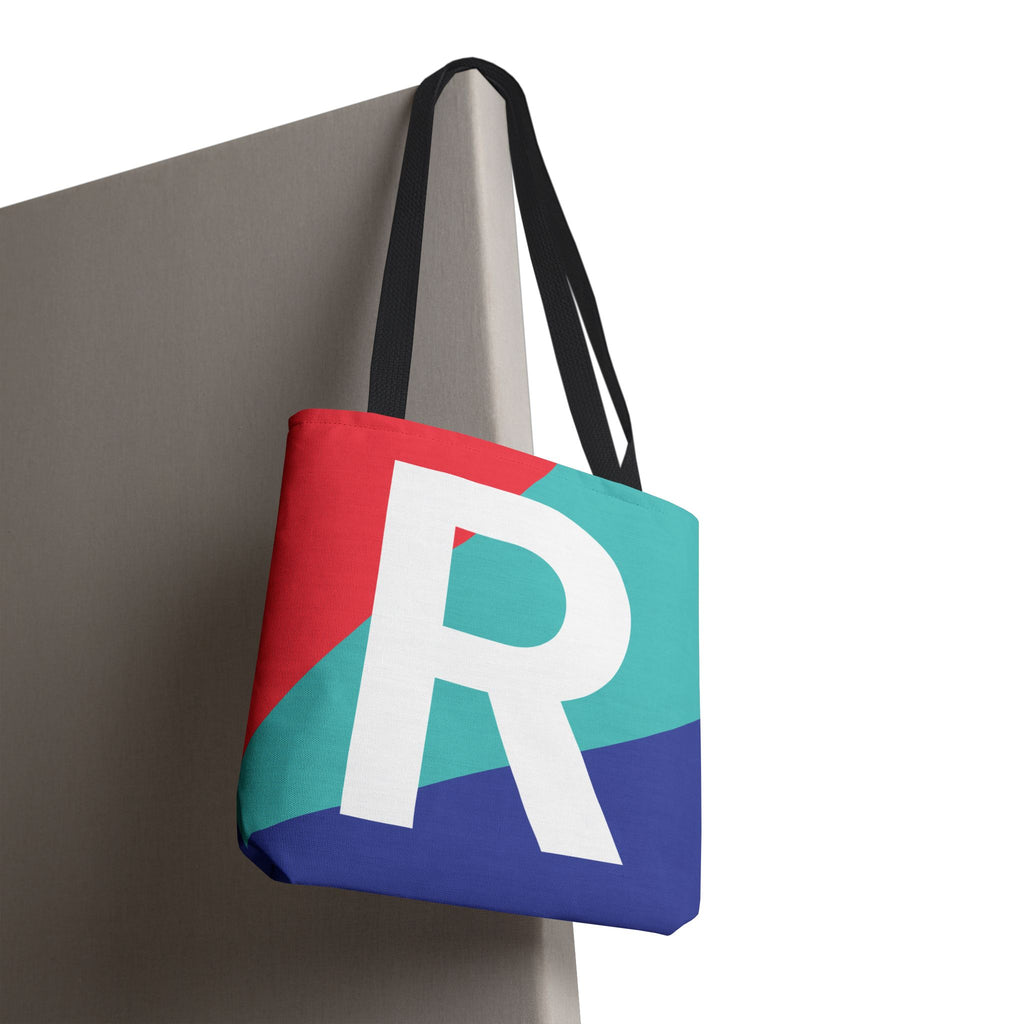 Monogram 'R' Colorblock Tote Bag — Personalized Initial R Shoulder Tote