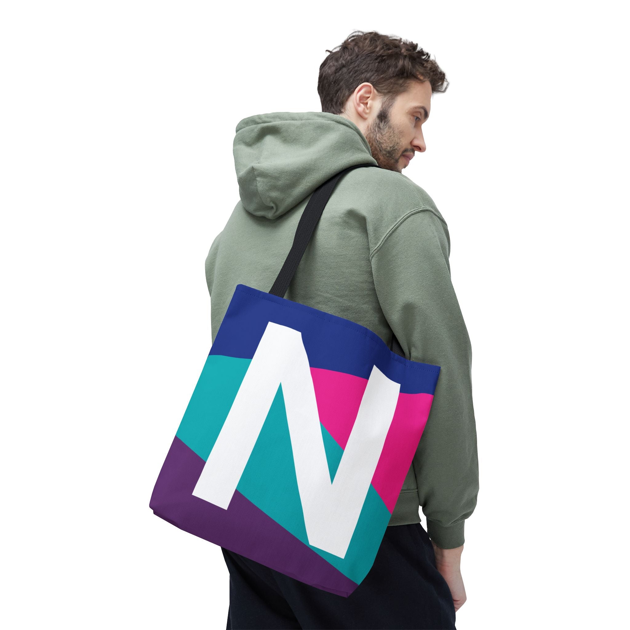 Monogram 'N' Colorblock Tote Bag — Personalized Initial N Shoulder Tote
