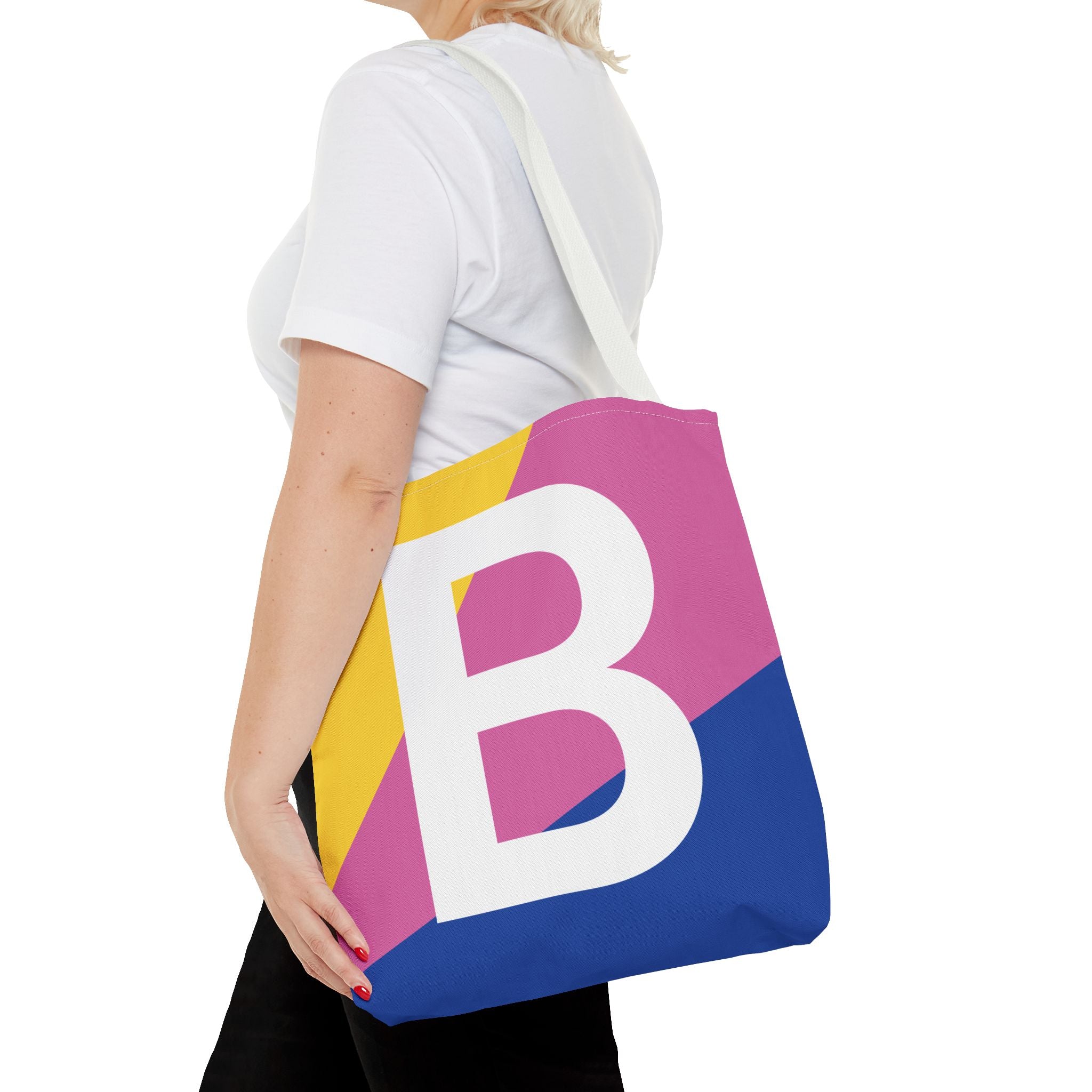 Monogram 'B' Colorblock Tote Bag — Personalized Initial B Shoulder Tote