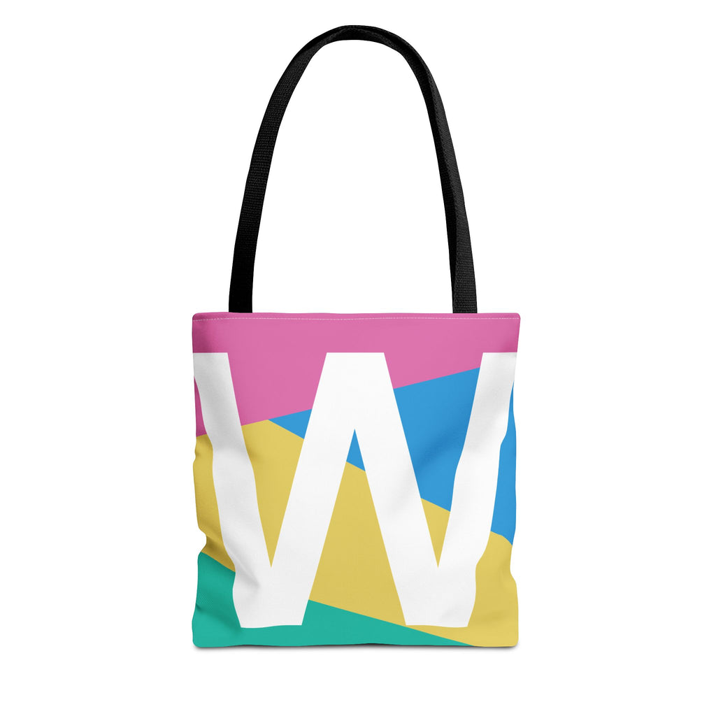 Monogram 'W' Colorblock Tote Bag — Personalized Initial W Shoulder Tote