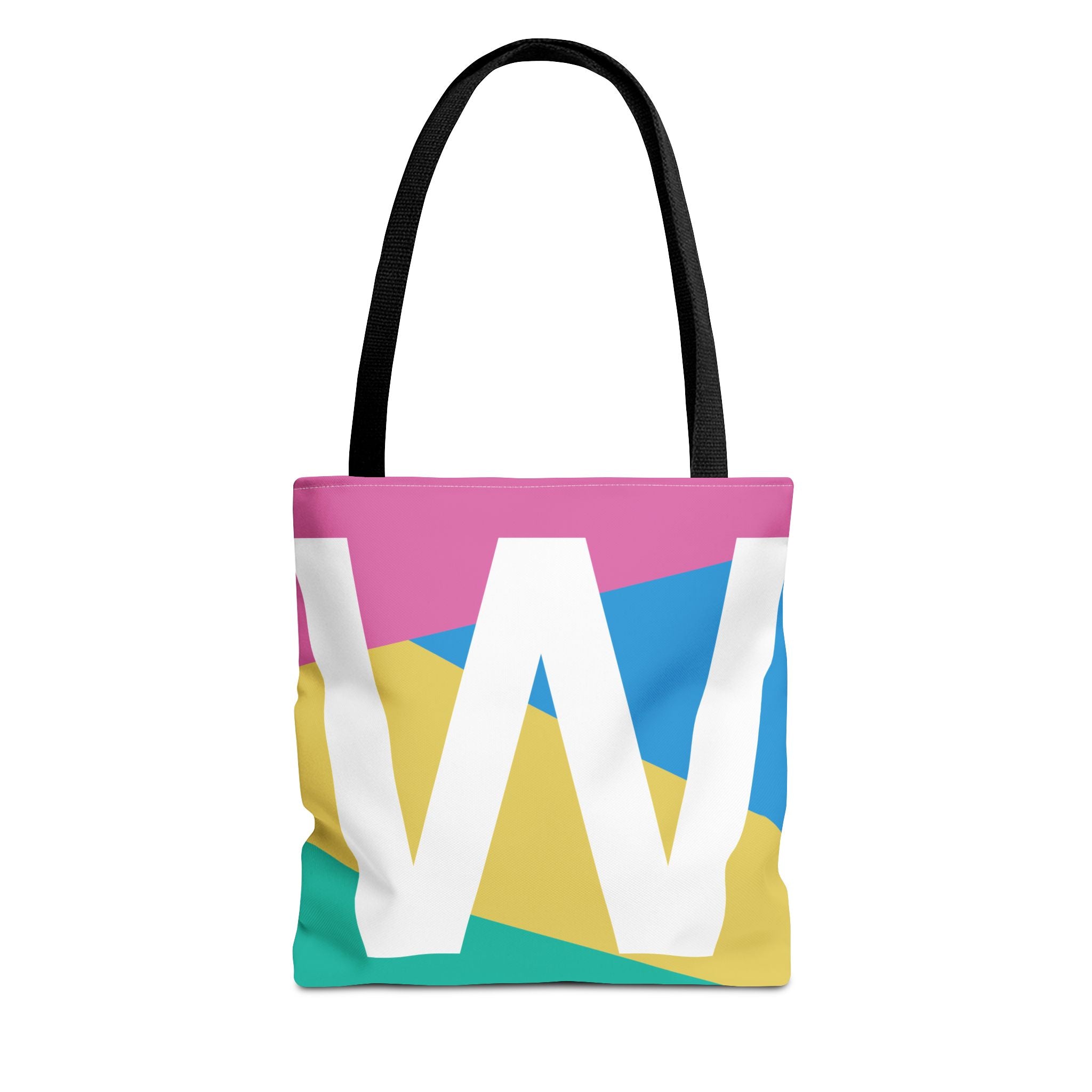 Monogram 'W' Colorblock Tote Bag — Personalized Initial W Shoulder Tote