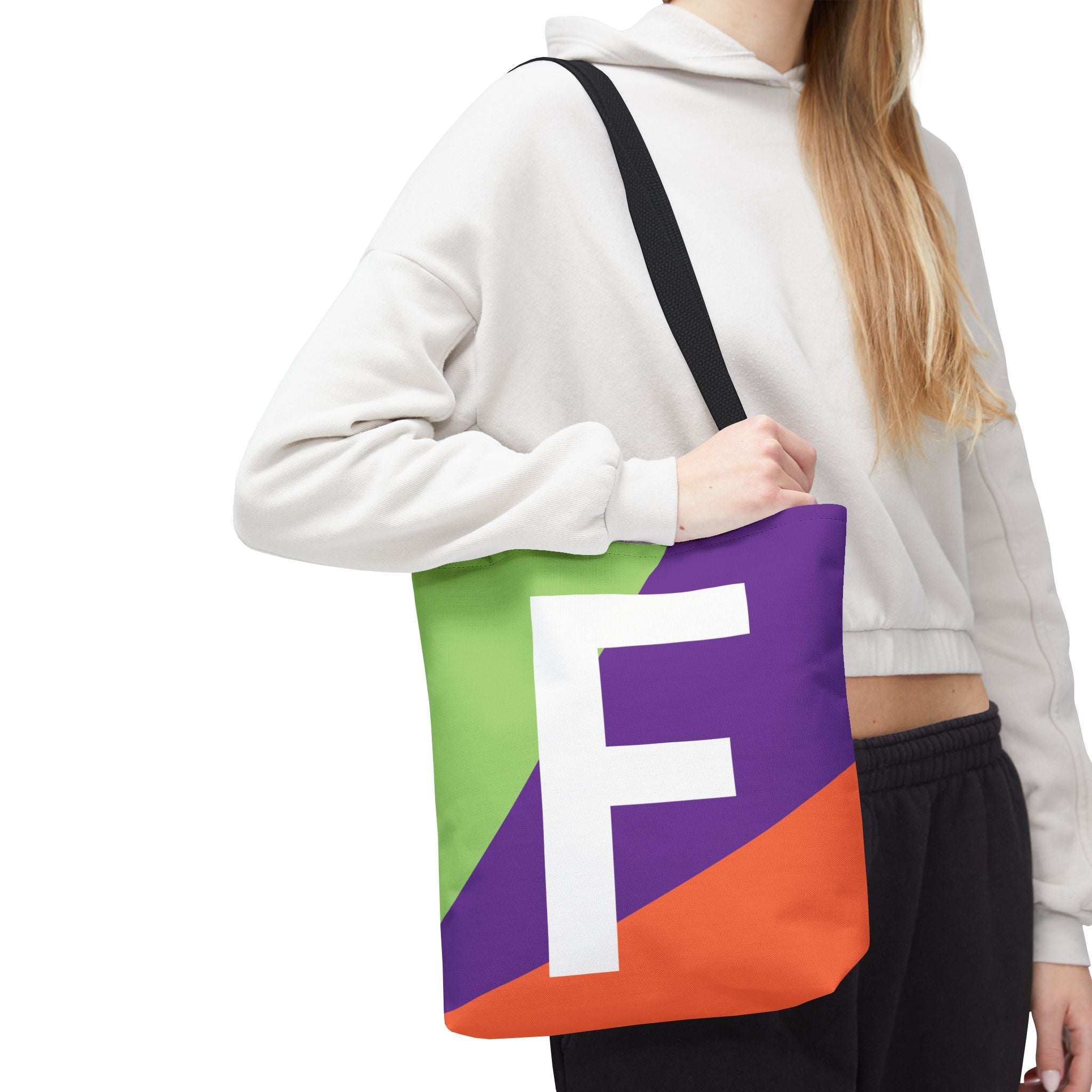 Monogram 'F' Colorblock Tote Bag — Personalized Initial F Shoulder Tote