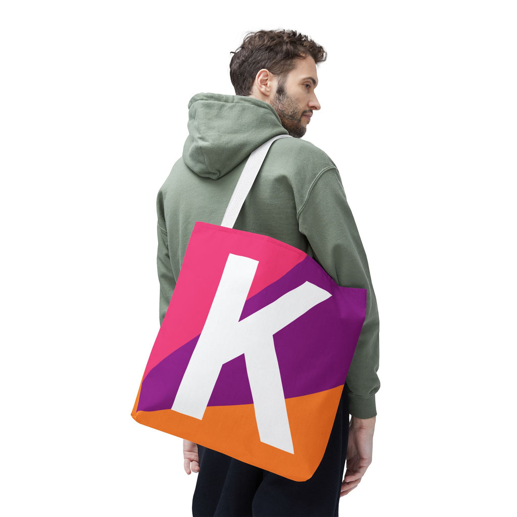 Monogram 'K' Colorblock Tote Bag — Personalized Initial K Shoulder Tote